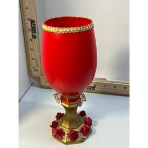 Red Gold Decorative Goblet Vase Floral Trim Pedestal Centerpiece Decor